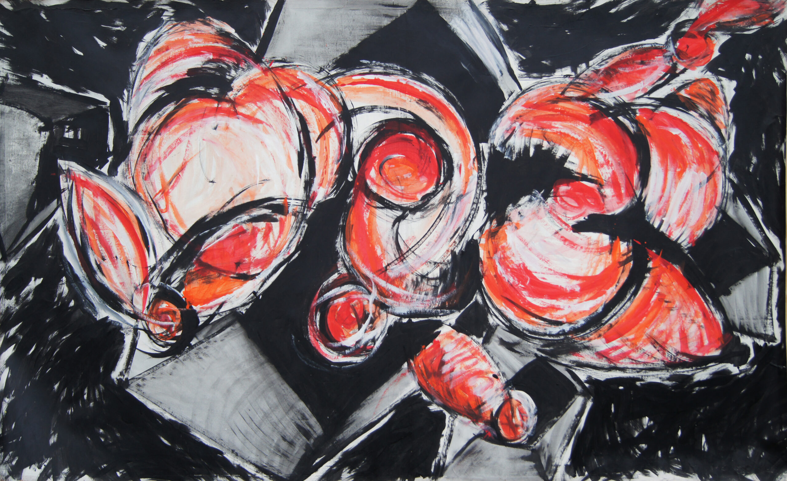 0146 - bez tytułu, akryl-papier, 130 x 216 cm