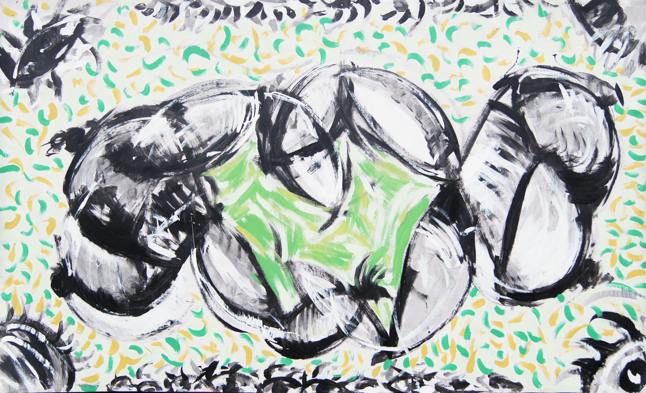 0148 - bez tytułu, akryl-papier, 126,5 x 211 cm