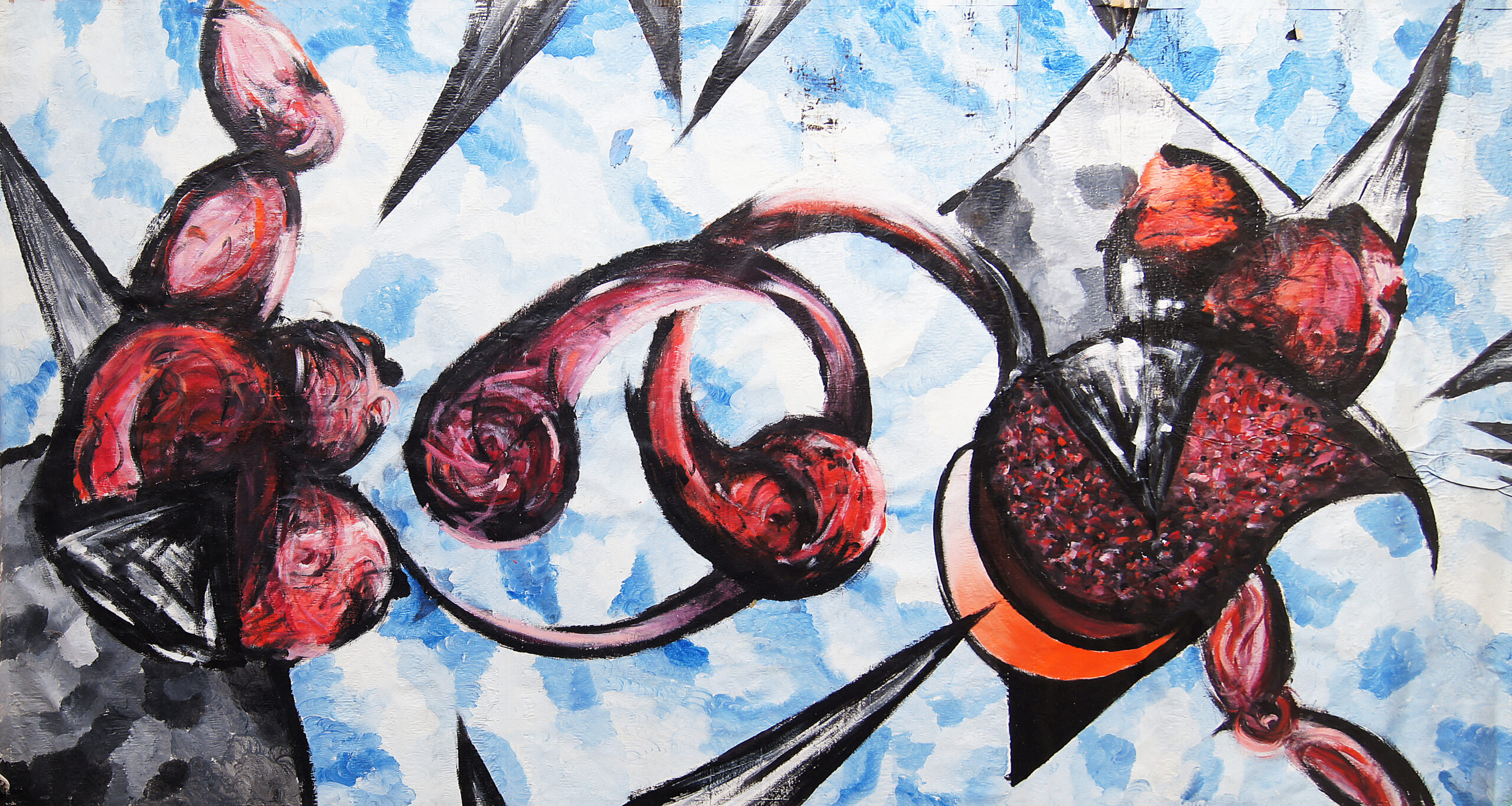 0198 - bez tytułu, akryl-papier, 201 x 377 cm