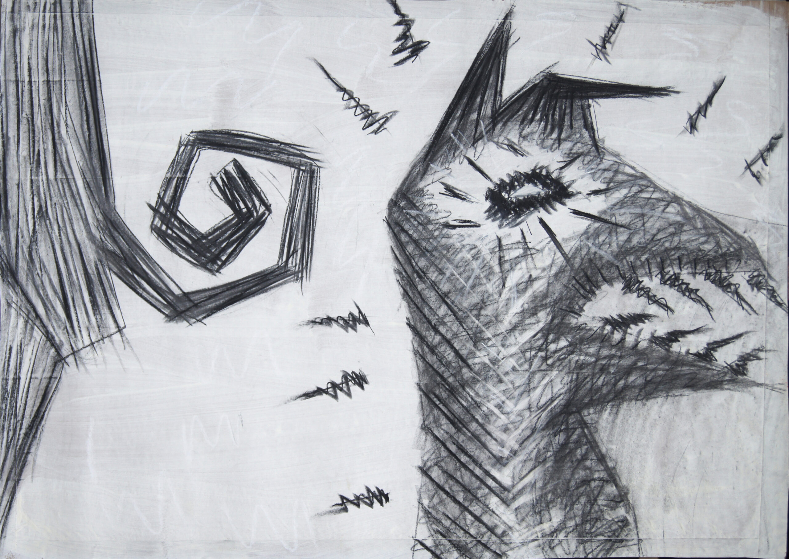 0259 - bez tytułu, pastel, węgiel, akryl-papier, 70 x 100 cm