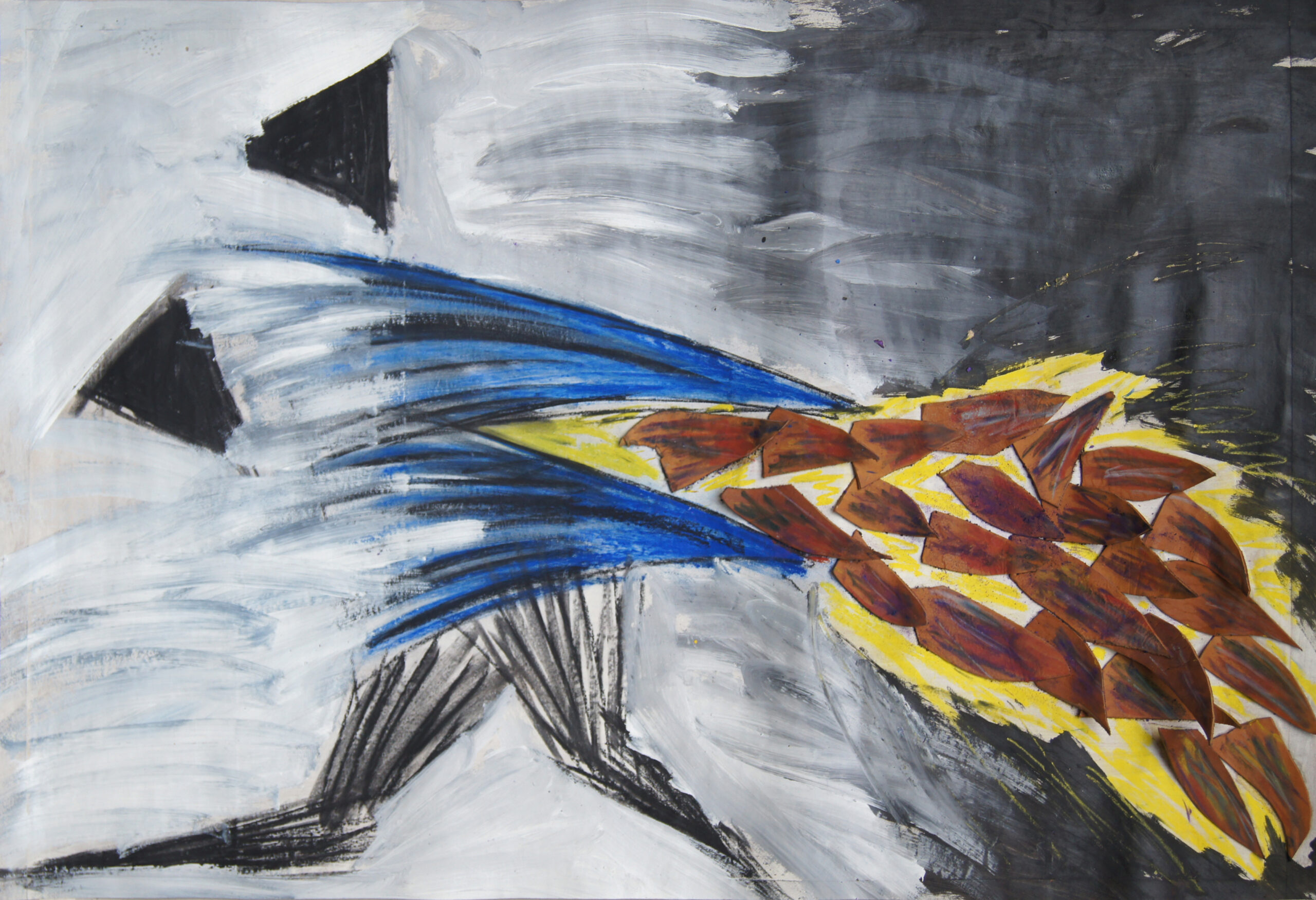 0260 - bez tytułu, akryl, skóra, pastel, węgiel-papier, 98,5 x 68,5 cm