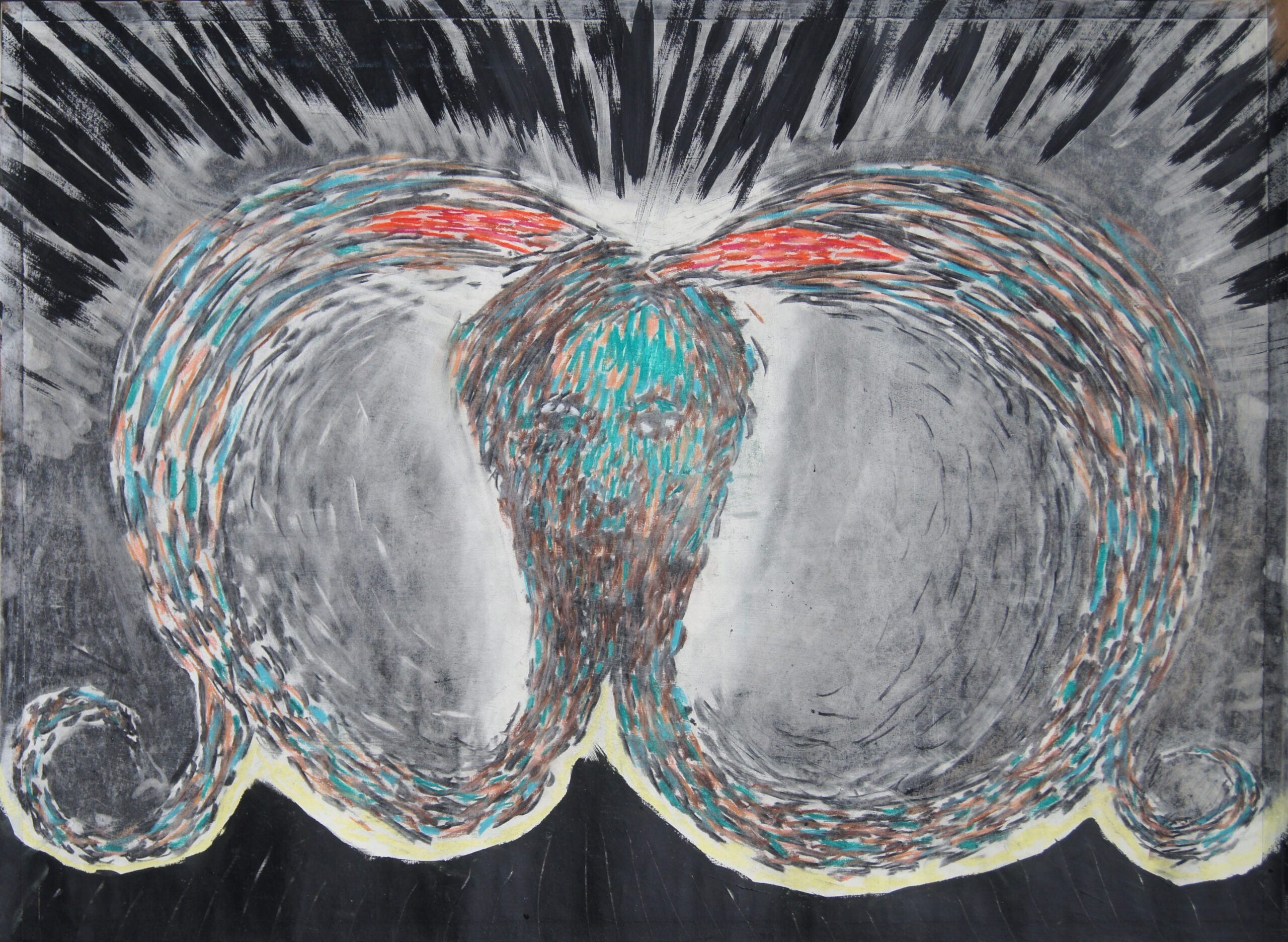 0263 - bez tytułu, pastel, akryl, węgiel-papier, 95,5 x 70,5 cm