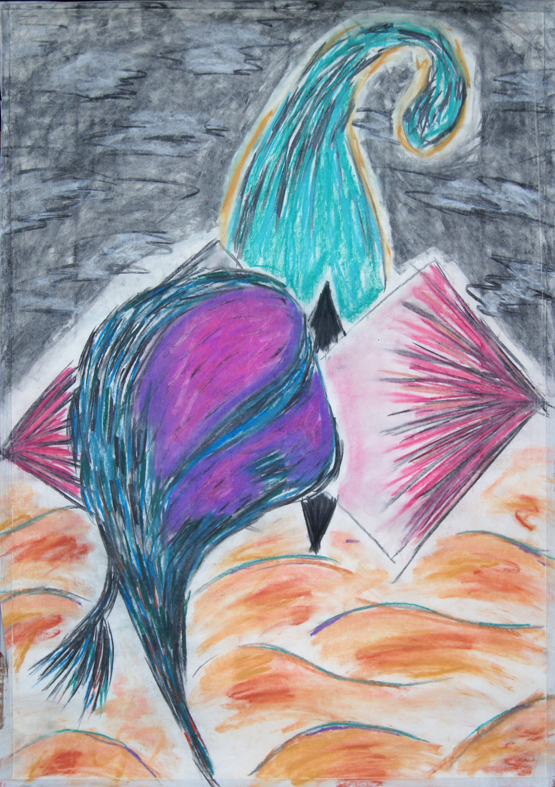 0267 - bez tytułu, pastel, węgiel-papier, 100 x 70 cm